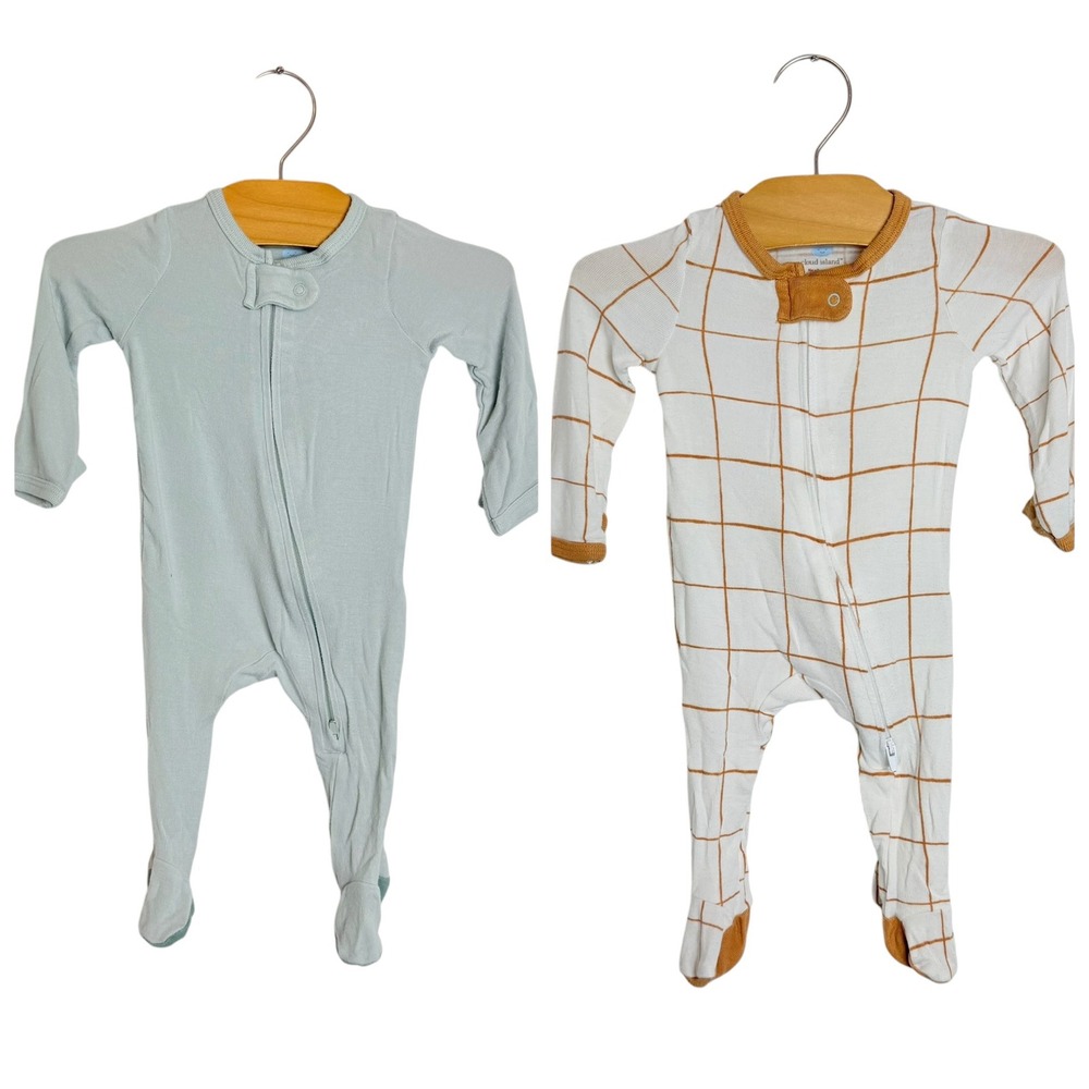 Cloud Island Baby Sleep N Play Set of 2 Green Ribbed & Windowpane Grid Newborn